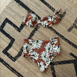 Free People Brown and White Tropical Bikini